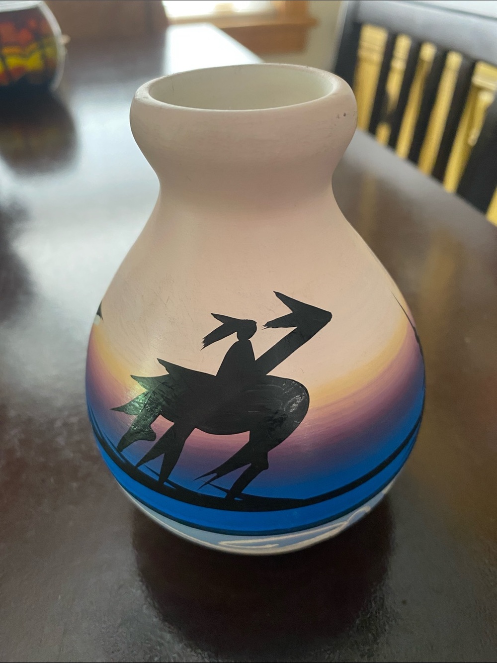 Hand-Painted Pink and Blue Southwestern Ceramic Vase